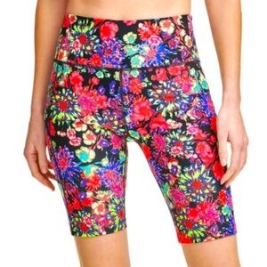 Calvin Klein High Waisted Biker Shorts Colorful Neon Floral Pattern (M)